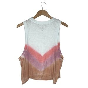 Free People White Pink Coral Brown Tie-Dye Crop Tank